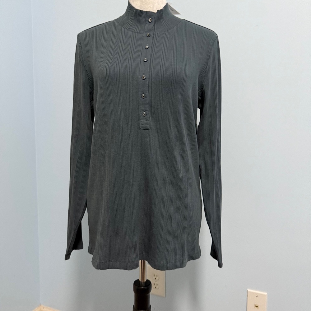 Sundance Half Button‎ Long Sleeve Knit Cotton Top Sweater Size L